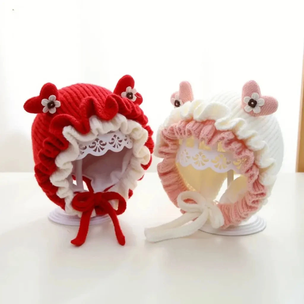 婴儿帽子秋冬季公主宝宝针织毛线帽保暖可爱婴幼儿加厚女童包头帽