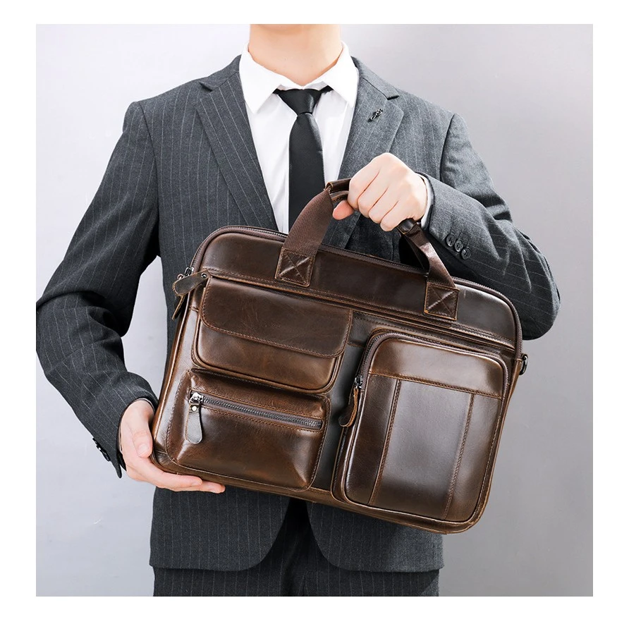 男士公文包高级感手提包头层牛皮大容量电脑包单肩包男包简约时尚