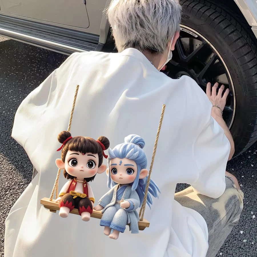 100%重磅纯棉短袖T恤男女同款流行卡通哪吒敖丙宽松夏半袖男装ZK8