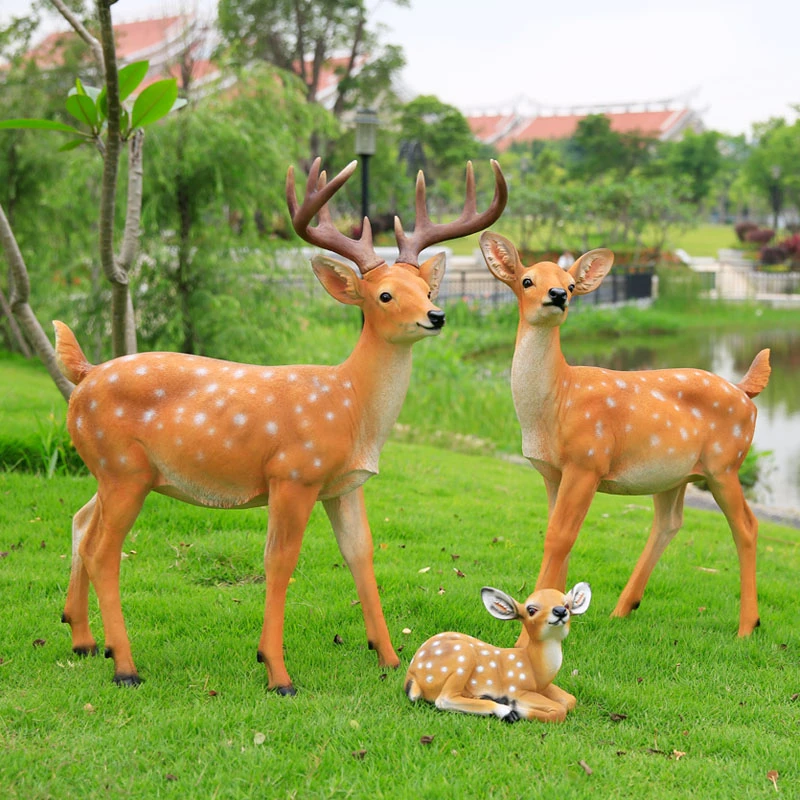 82cm仿真梅花鹿摆件玻璃钢鹿雕塑花园庭院动物模型园林景观装饰