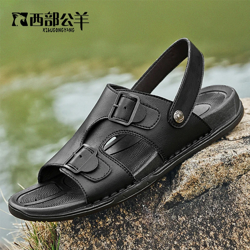 38-48男款套趾防水防滑镂空大码百搭沙滩鞋厚底潮流纯色减震