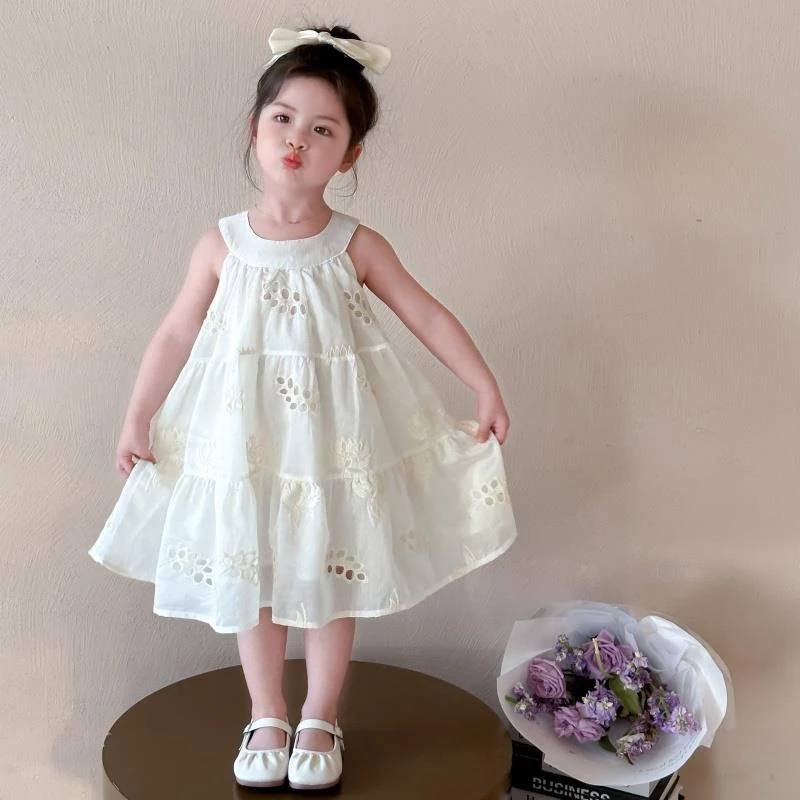 女童吊带挂脖连衣裙洋气时髦儿童夏季礼服公主裙小女孩宝宝沙滩裙