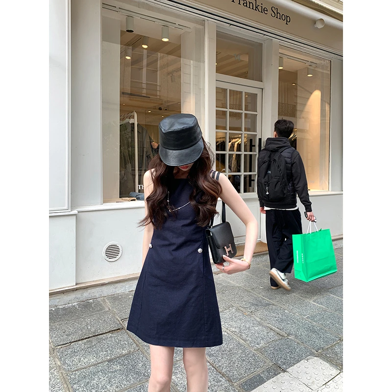 夏季一字肩连衣裙女夏显瘦气质复古法式裙子8002