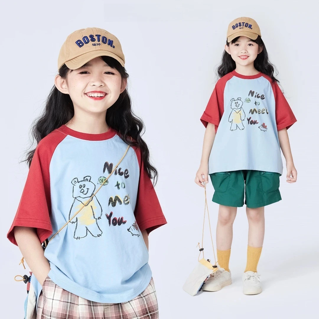 2025夏季新款男女童纯棉短袖T恤儿童高级卡通涂鸦休闲百搭上衣