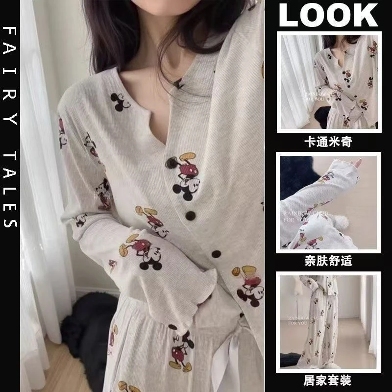 韩系卡通米奇睡衣女春秋季2025新款印花长袖舒适开衫家居服可外穿