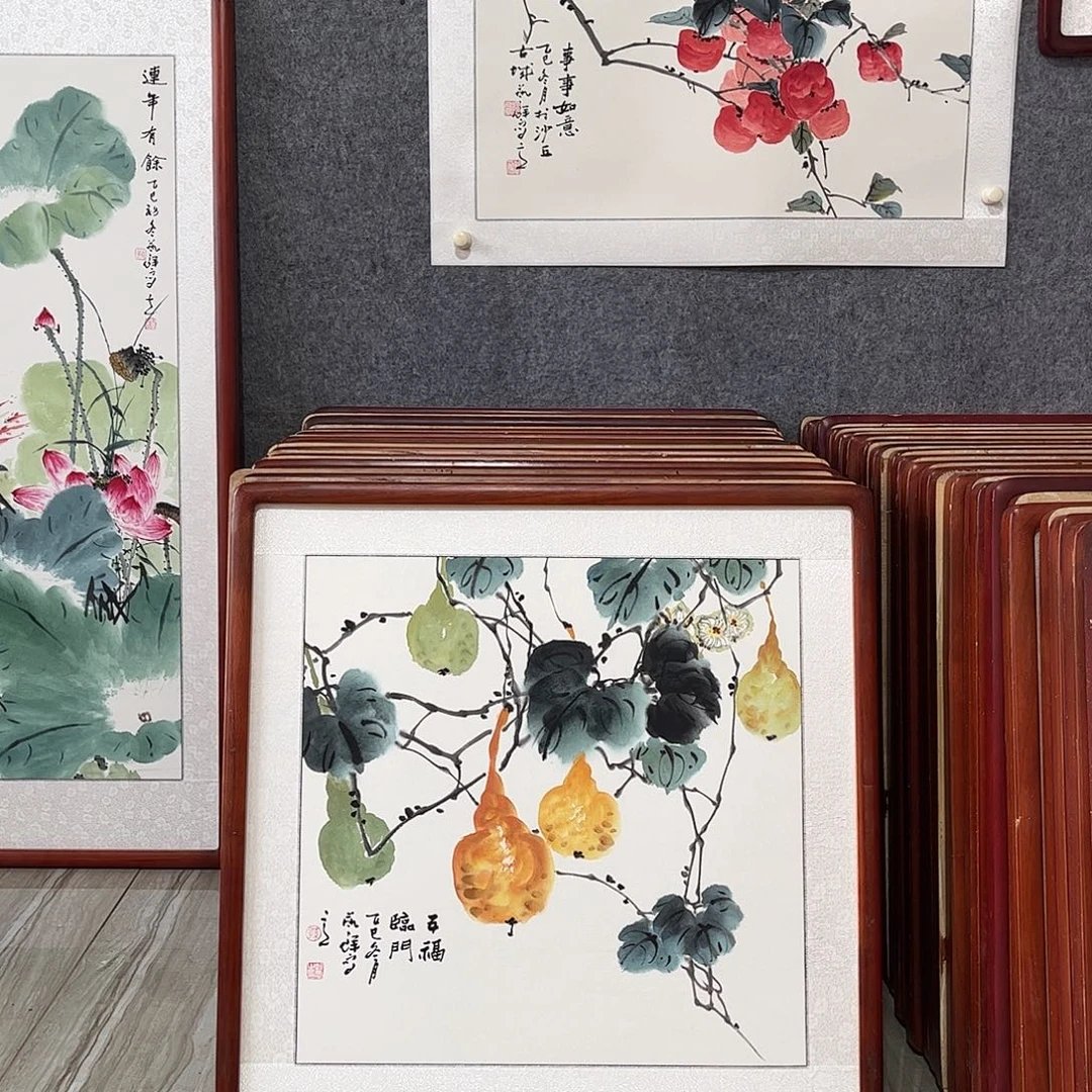 国画书画作品带框63×63