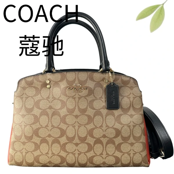 99新 COACH/蔻驰 深老花拼黑红戴妃手提斜挎包G25127538底长32X23