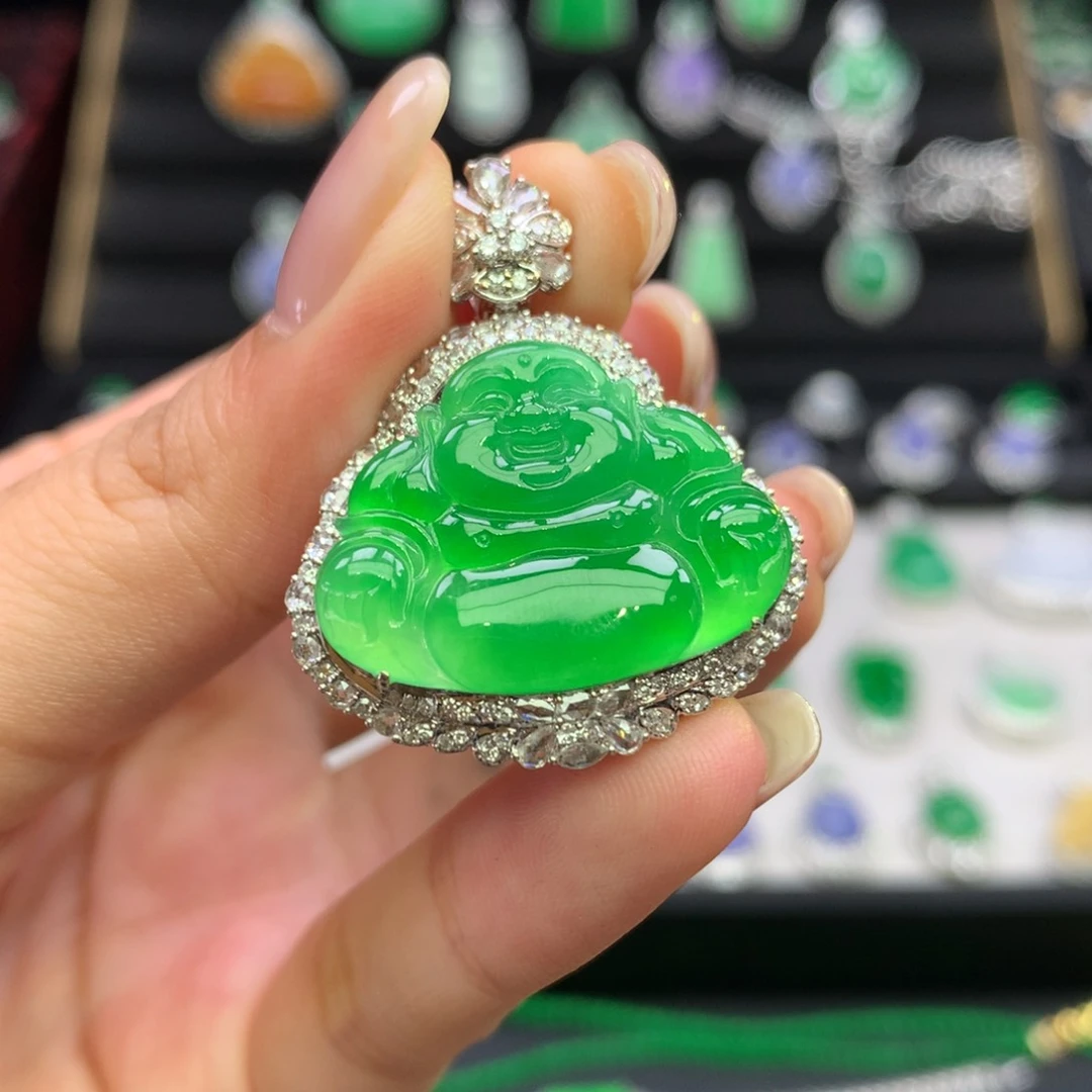 翡翠18K金镶嵌吊坠(不含链)佛公