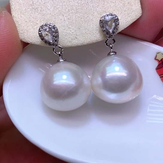 淡水珍珠耳饰银S925镶嵌