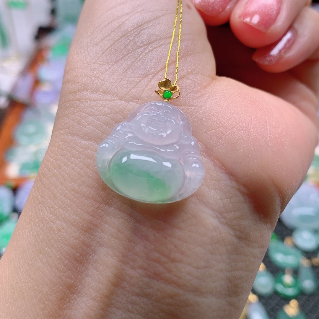 缅甸天然A货翡翠，冰飘绿佛公 编号182/710尺寸19.5-21.3-5.1