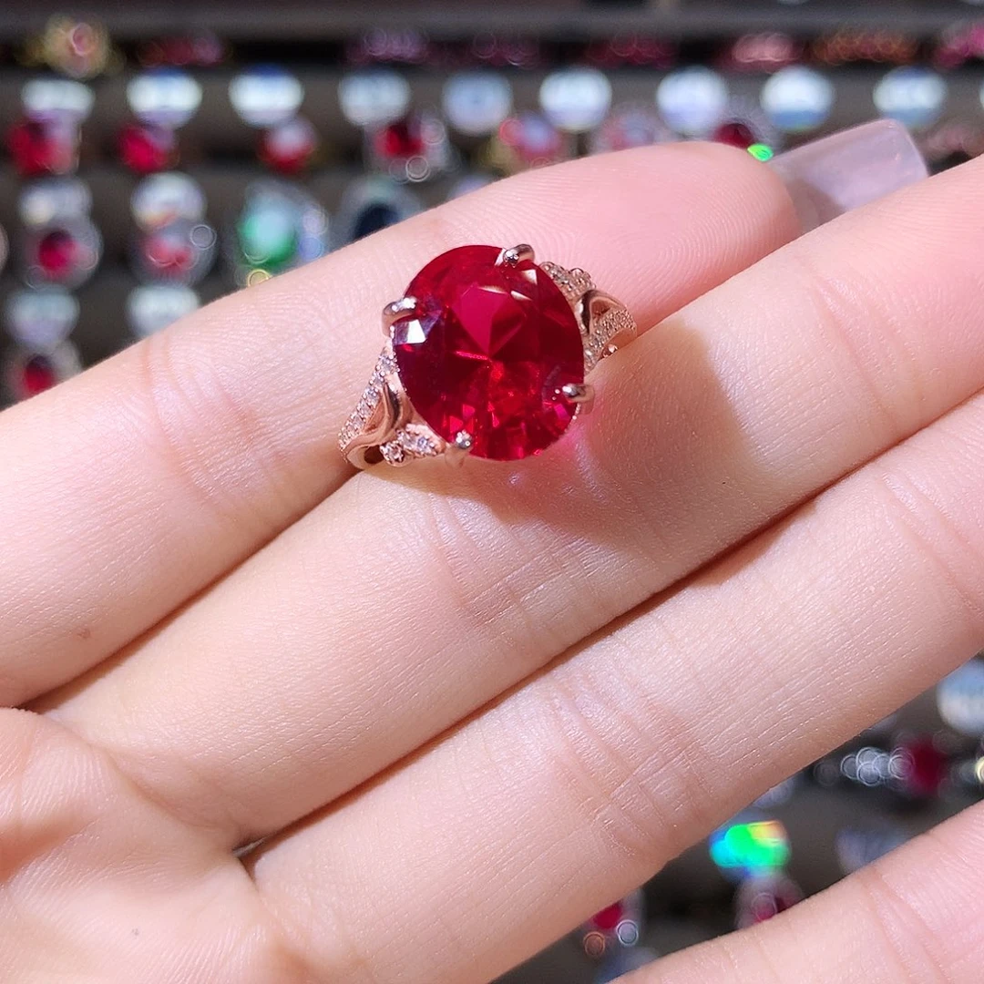 无925银鸽血红色戒指玫瑰金