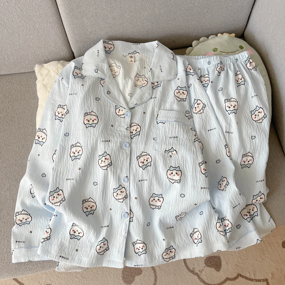韩版甜美可爱睡衣女云朵棉长袖长裤休闲简约两件套印花宿舍家居服