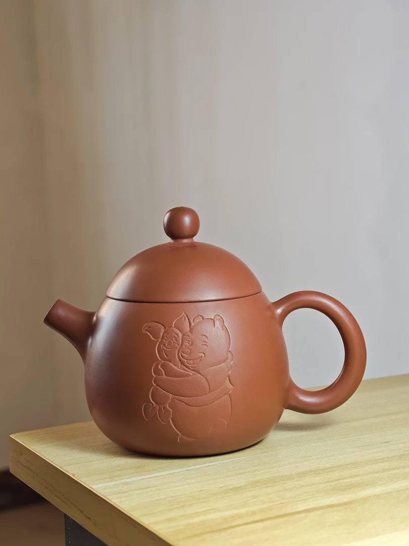 钦州坭兴陶 手工艺品龙蛋壶 雕绘动画人物 200CC
