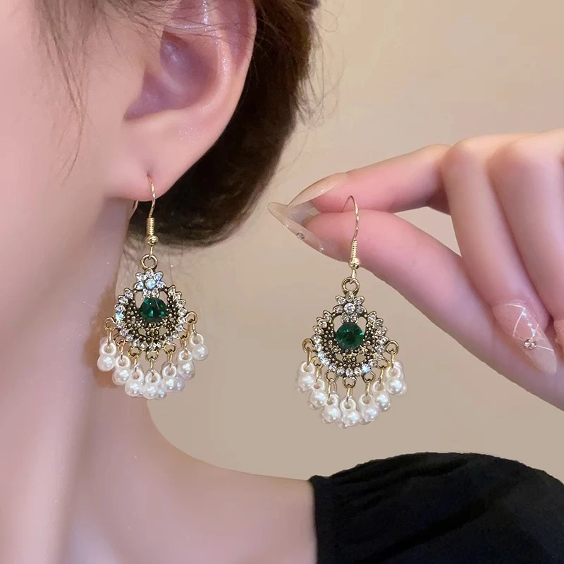 合金仿珍珠耳饰 复古民族风耳环2025新款高级感耳坠异域风耳饰女