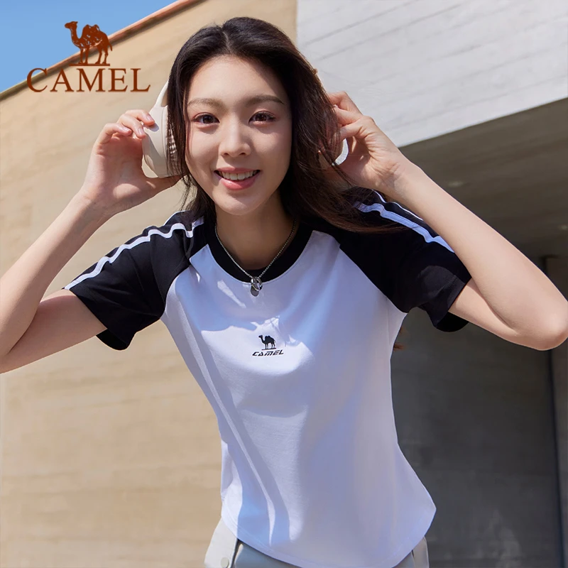 骆驼条纹正肩短袖t恤女士夏季新款短款修身显瘦辣妹半袖上衣G012