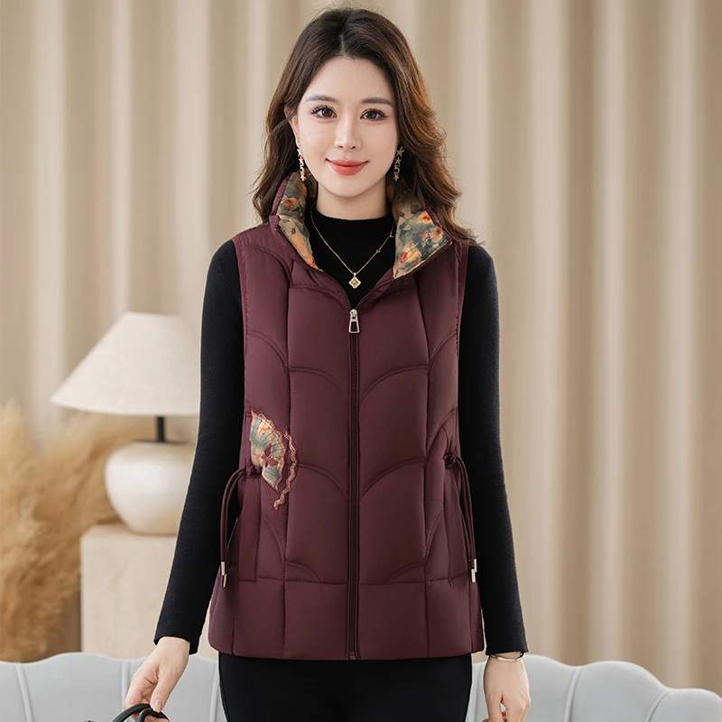 女士保暖立领时尚显瘦修身大码刺绣新款国风棉马甲2570-3