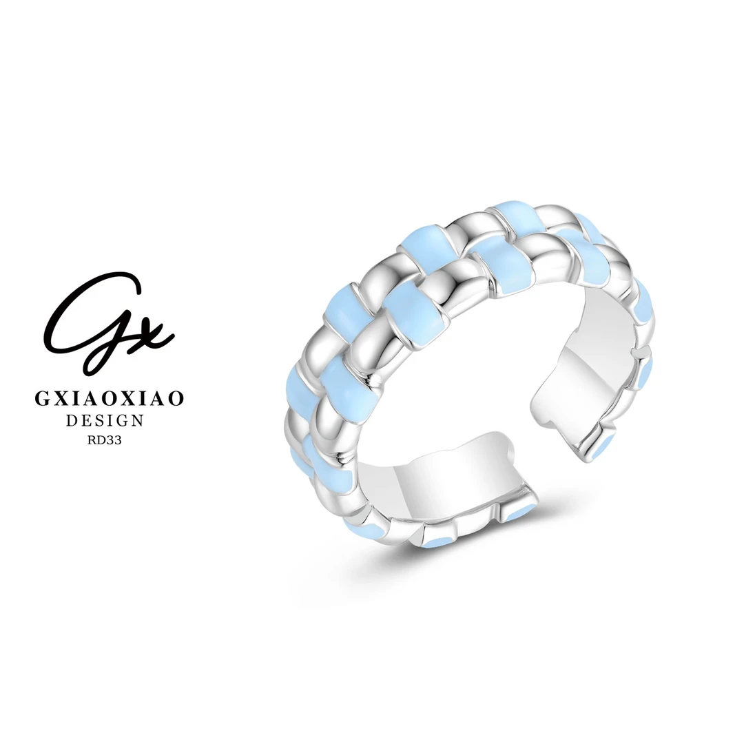 G XIAOXIAO 镀K金 【蓝月银涧】气质轻奢高级开口菱形戒指 RD33