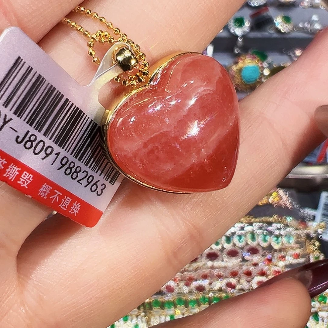 银S925镶嵌菱锰矿（红纹石）珠宝半成品小****卜