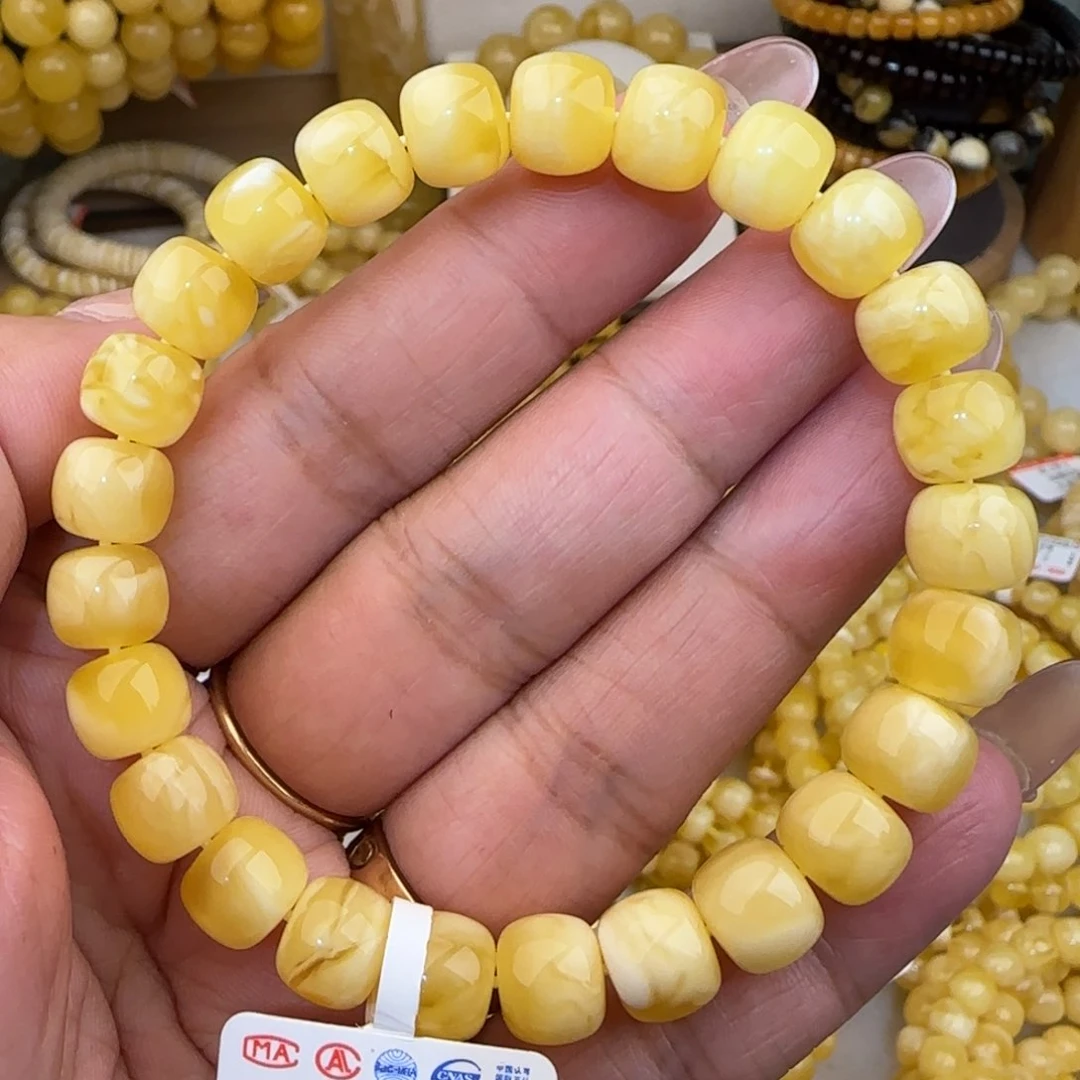 未镶嵌蜜蜡手链金白妖花老型手串
