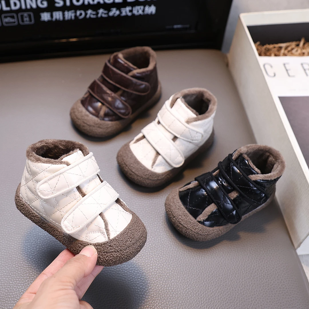 女童宝宝棉靴子男童婴幼儿加绒皮鞋学步防水保暖高帮棉鞋1一2-3岁