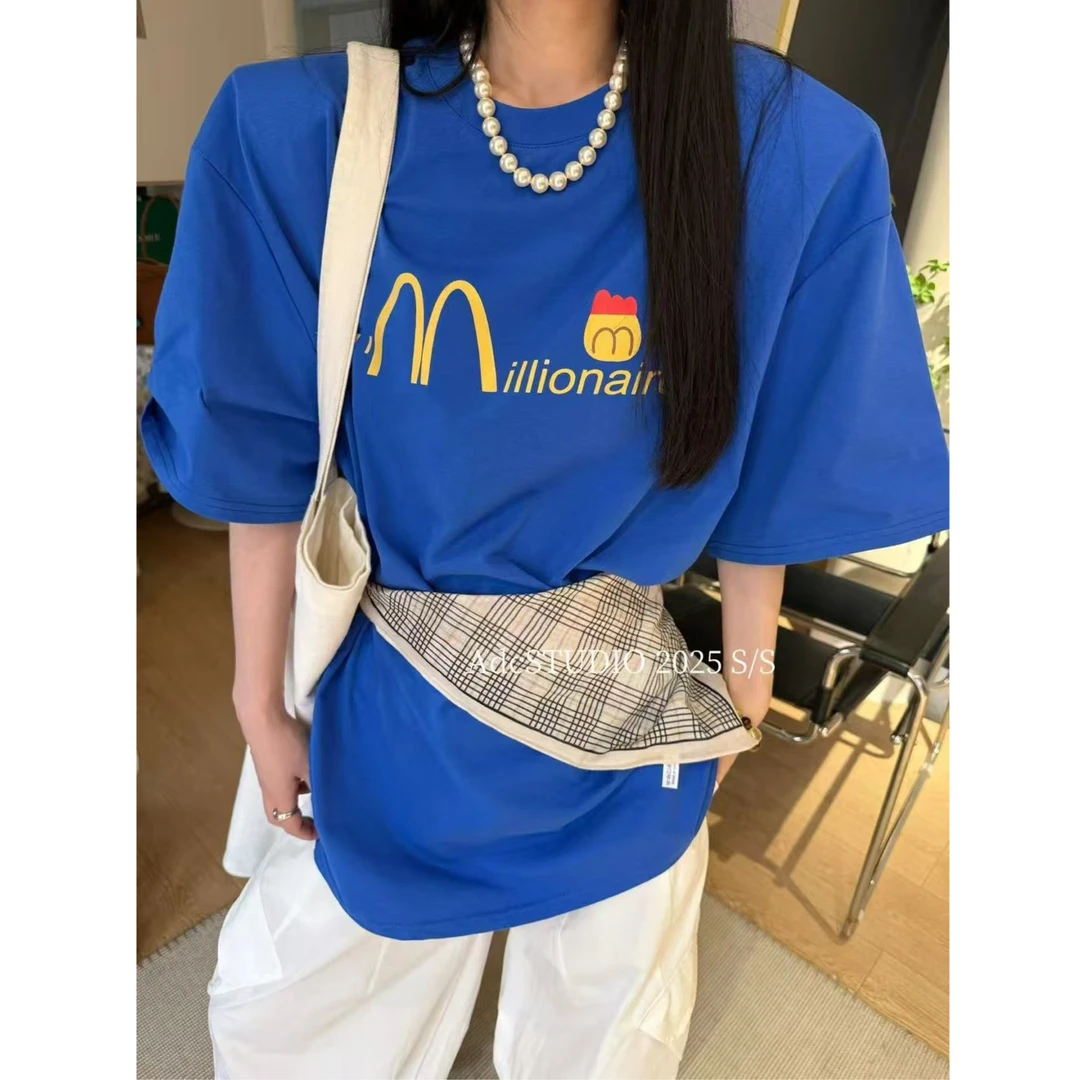 【原版现货-M印花T恤】東room夏季新款韩版百搭汉堡垫肩短袖T恤