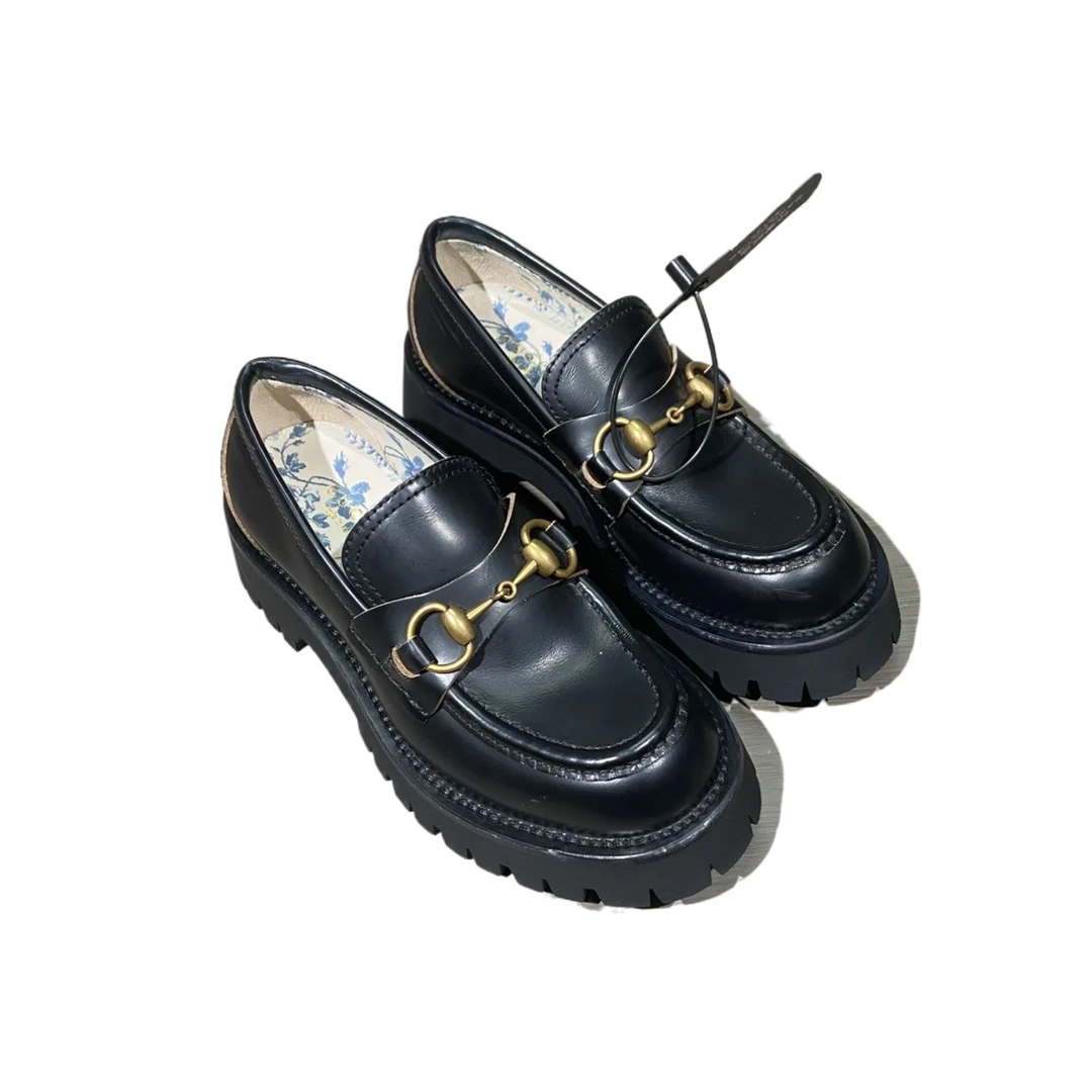 95新 GUCCI/古驰 34码  黑色小蜜蜂乐福鞋  re9157