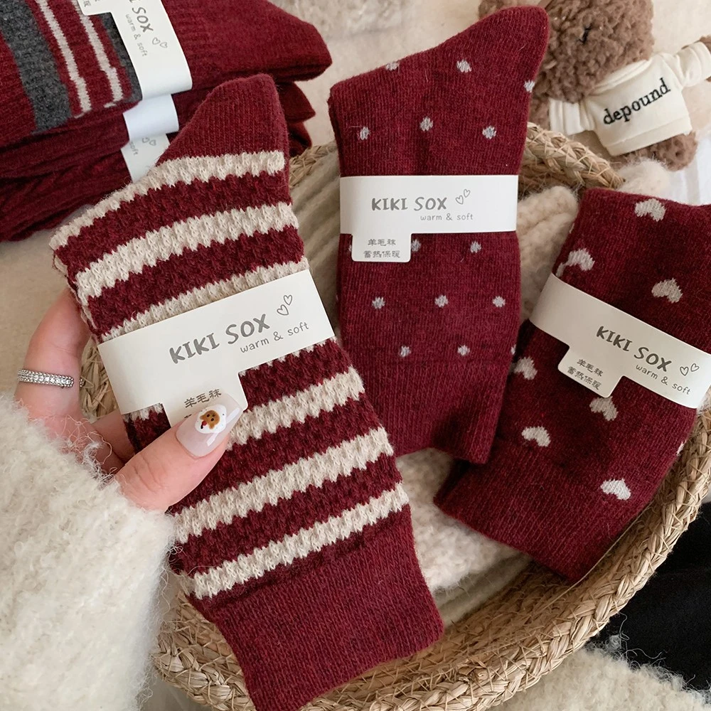 羊毛保暖本命年红袜子女秋冬款加厚加绒羊绒蛇年2025新年红色长袜