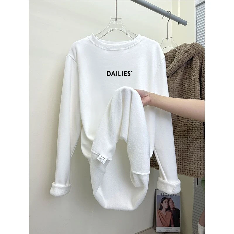 加绒长袖t恤女中长款遮屁股宽松包臂内搭上衣打底衫秋冬加厚保暖