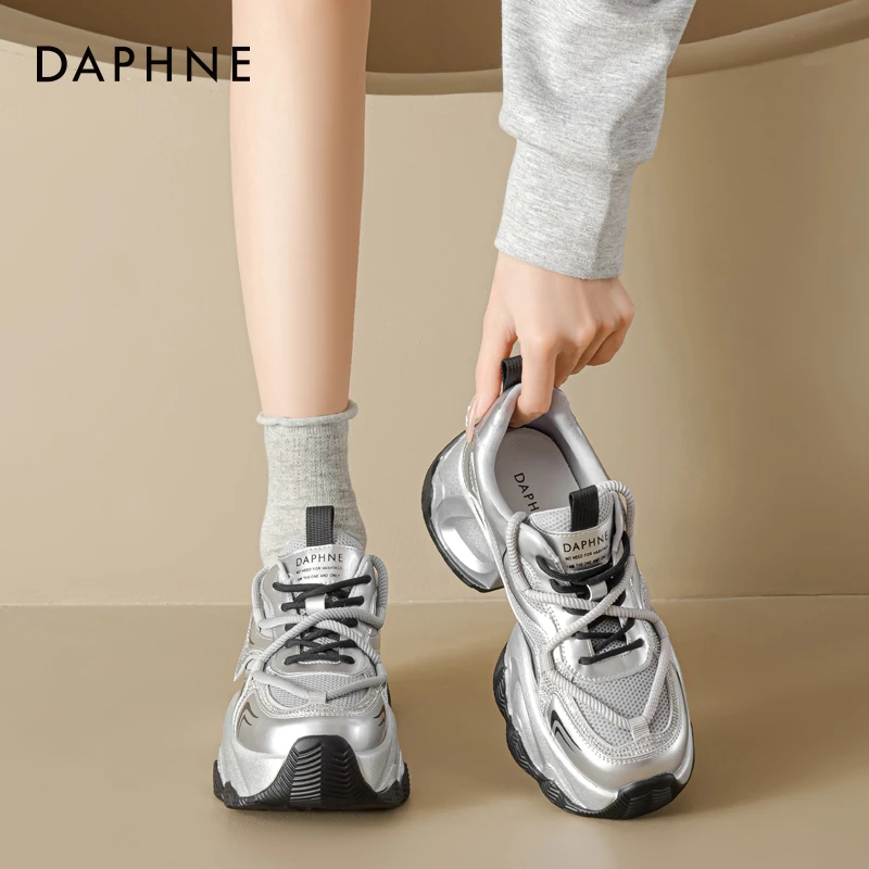 达芙妮品牌正品增高6cm老爹鞋女2025夏季透气松糕厚底运动休闲鞋