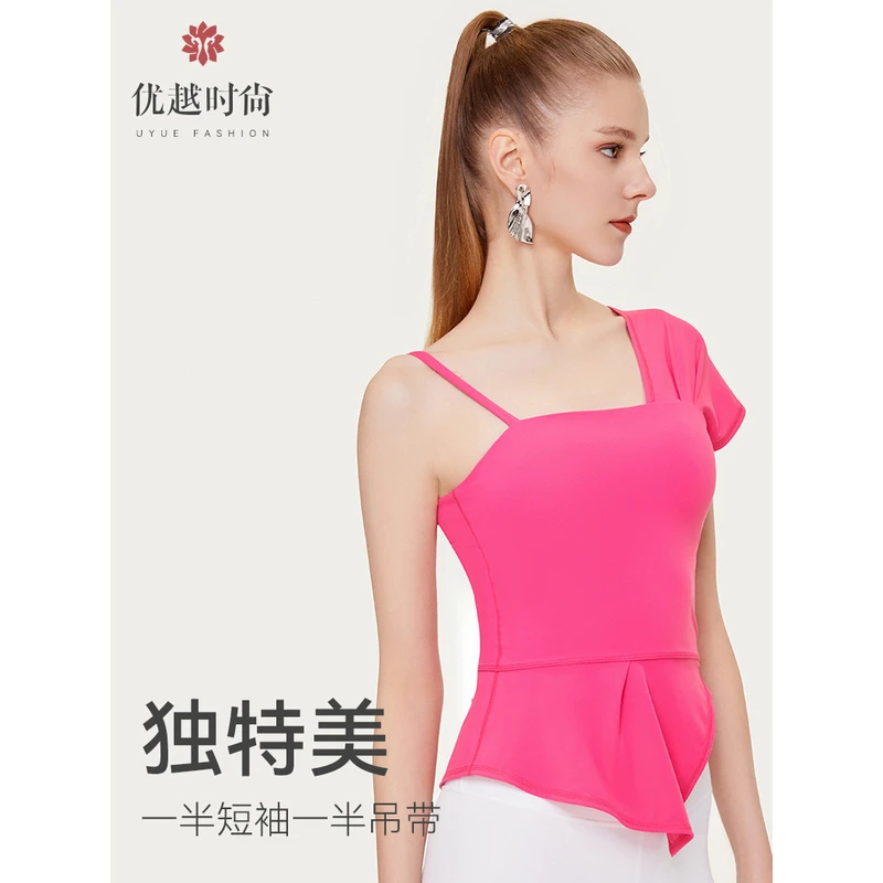 瑜伽服女时尚斜肩短袖专业运动跑步普拉提健身上衣1S4192