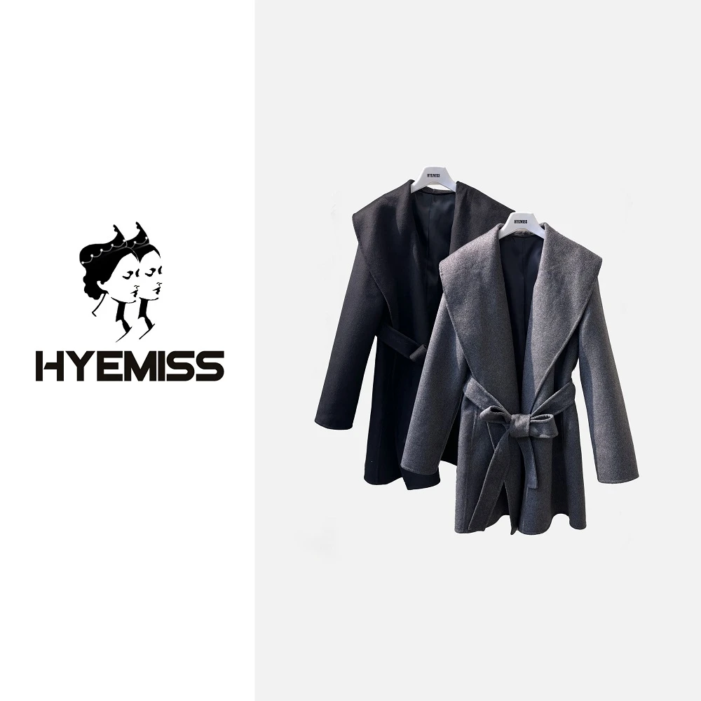 羊毛羊绒翻领中长款大衣秋冬休闲风女毛呢保暖外套HMJK260026