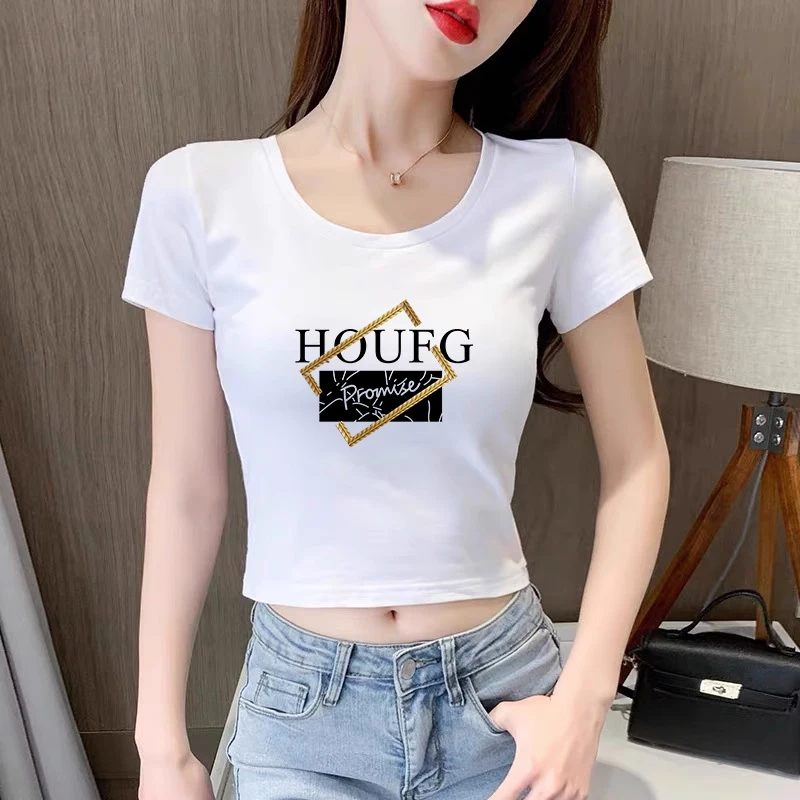 2025新款露脐短袖女夏短款t恤漏肚脐紧身纯棉高腰上衣半袖打底衫