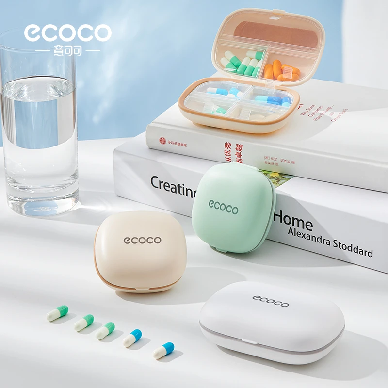 ecoco便携式药盒迷你密封防潮随身携带透明分装分格药品老人三餐