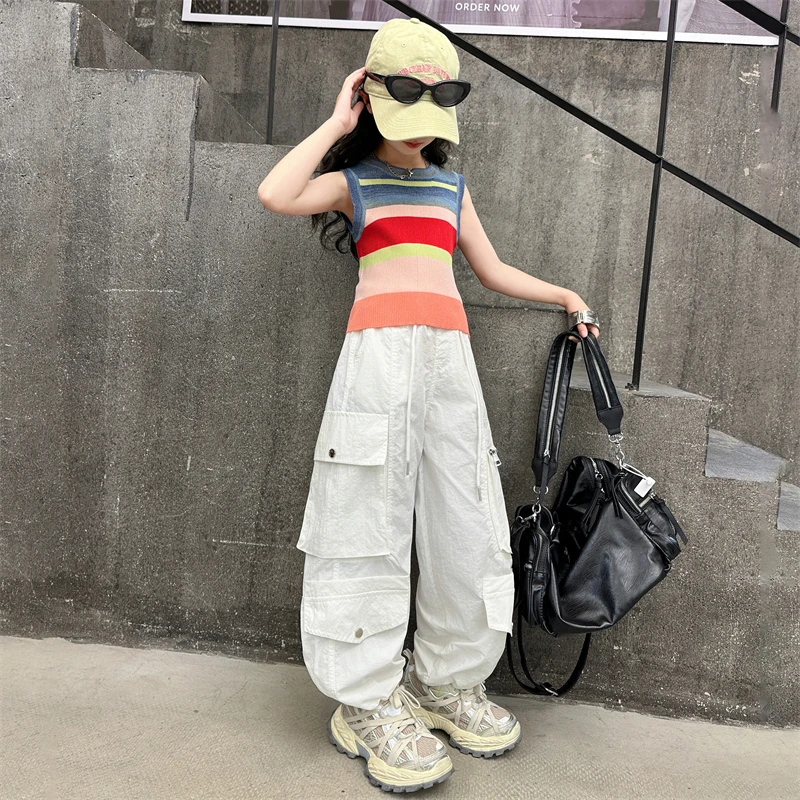 女童高级感夏装套装2025新款多巴胺风儿童夏季工装裤大童韩系穿搭