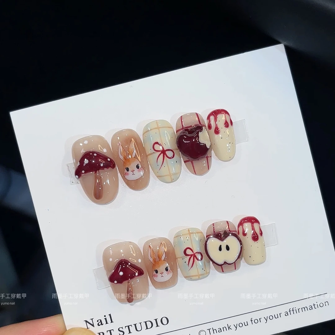 蘑菇兔 纯手工定制光疗美甲假指甲贴片穿戴式小红书气质新娘ins