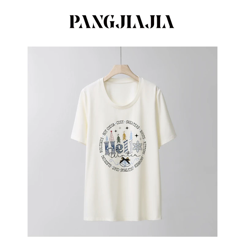 【胖佳佳】自然之境 短袖T恤春夏休闲圆领印花上衣H625Z02511