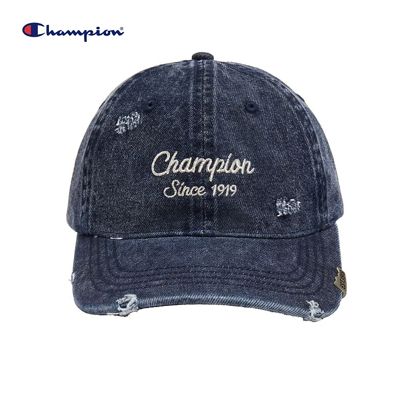 Champion蓝色牛仔休闲运动鸭舌帽时尚字母刺绣做旧25FWA05
