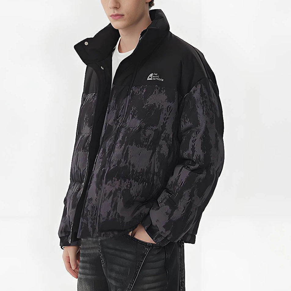 羽绒服保暖免烫连帽上衣外套迷彩印花男士情侣休闲运动时尚