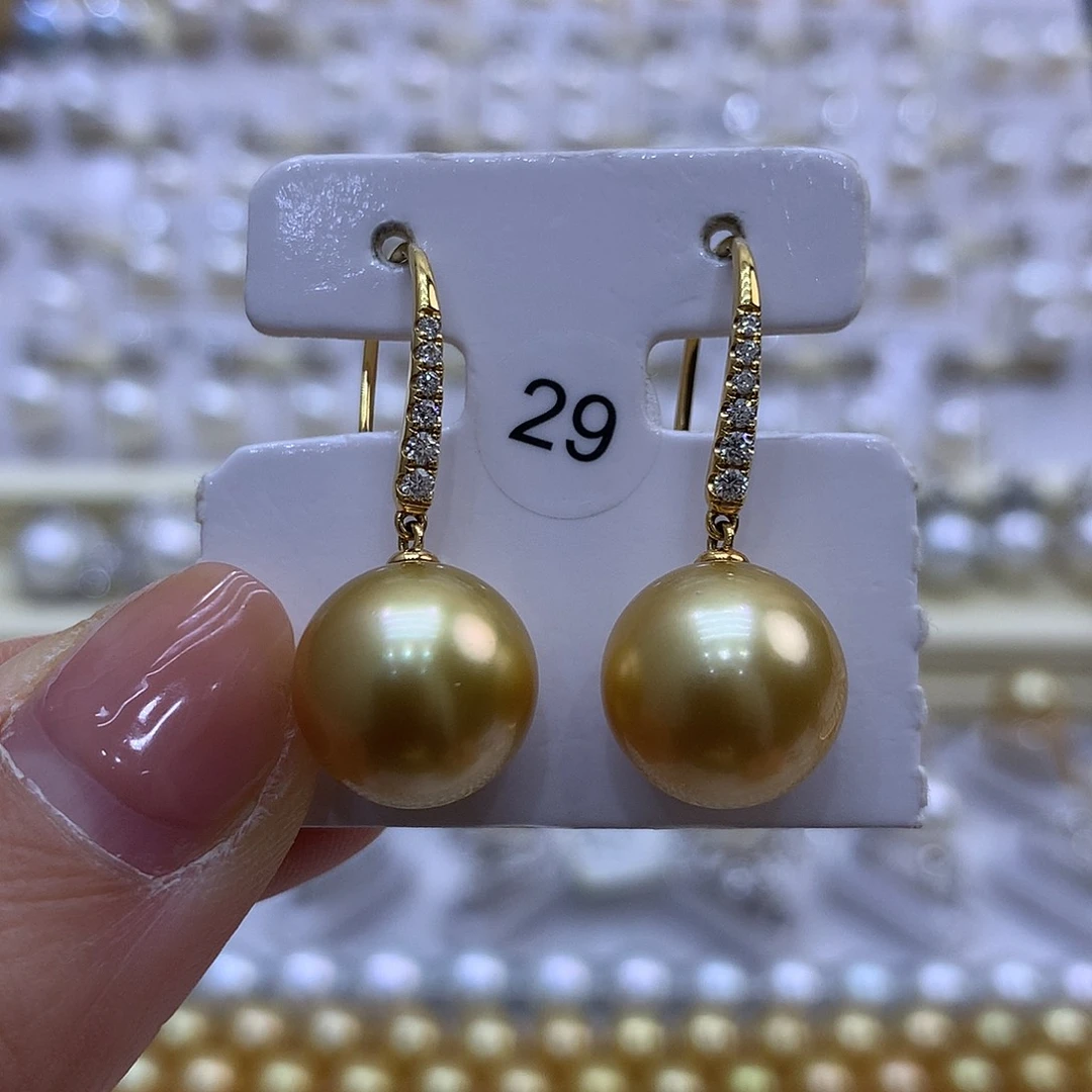 海水珍珠耳饰18K金镶嵌12-13mm