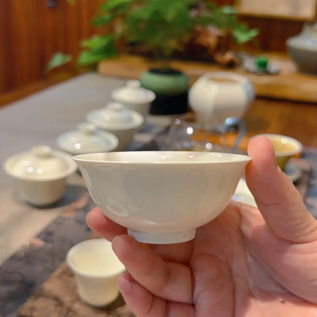 微澜定瓷 宫碗主人杯内刻莲纹90cc