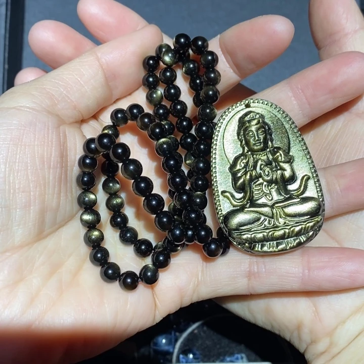 黑曜岩吊坠(赠链)未镶嵌用****1