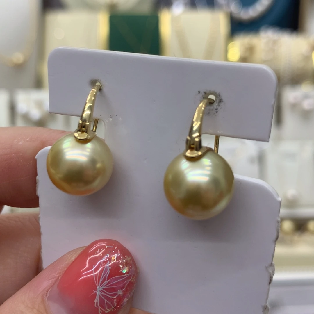 海水珍珠耳饰18K金镶嵌11-12