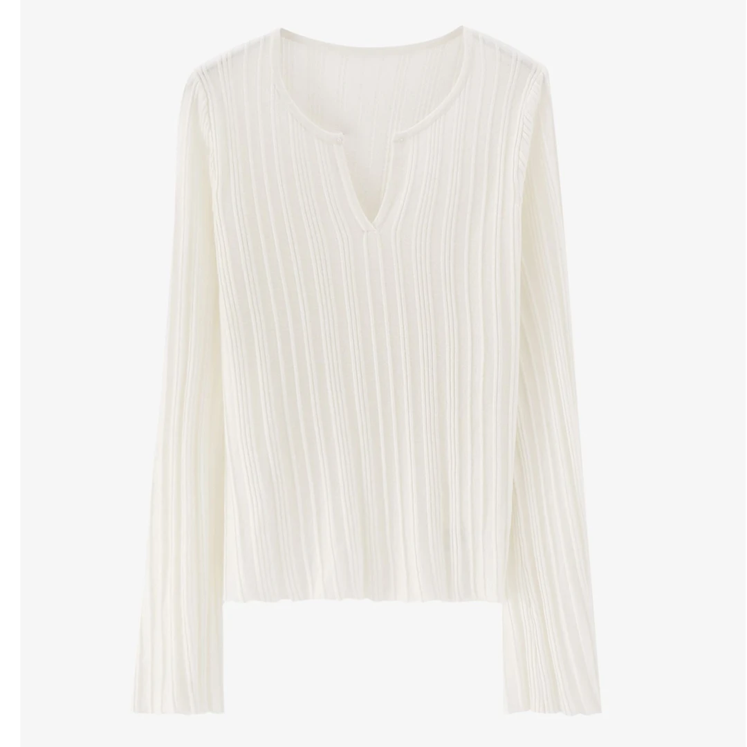 Basic House/百家好秋季极简静奢短款百搭长袖针织衫-B0624H5X782