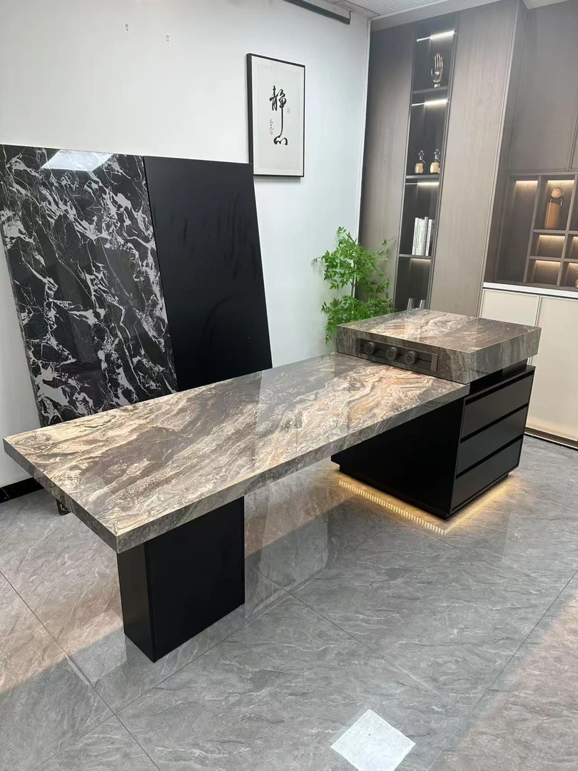 现代意式简约家用全岩板岛台厨房客厅餐桌中小户型餐桌