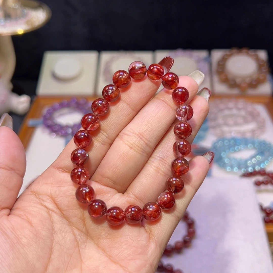 水晶手串未镶嵌?红胶花8.6m m