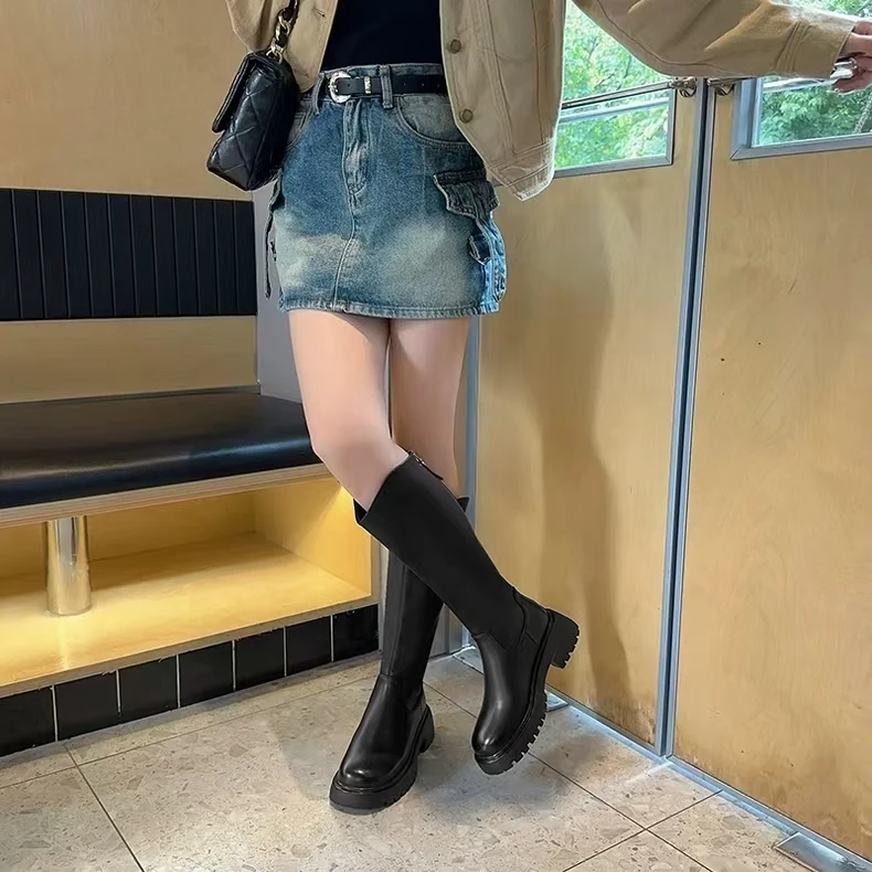 36120  冬季新款时尚百搭圆头厚底韩版长靴四季款