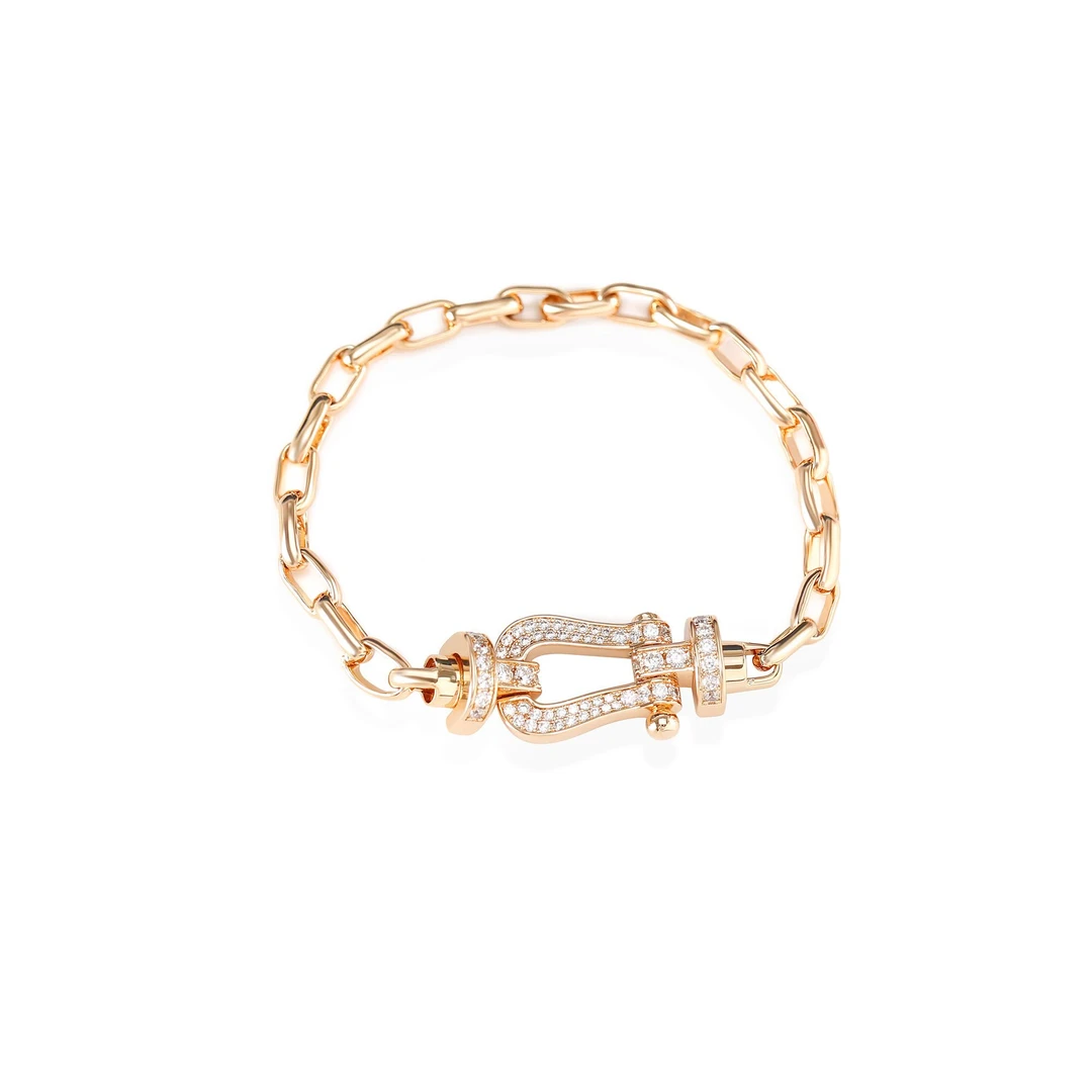 铜合金锆石手链 CNC精工 轻奢满钻蹄扣链条手链 0367