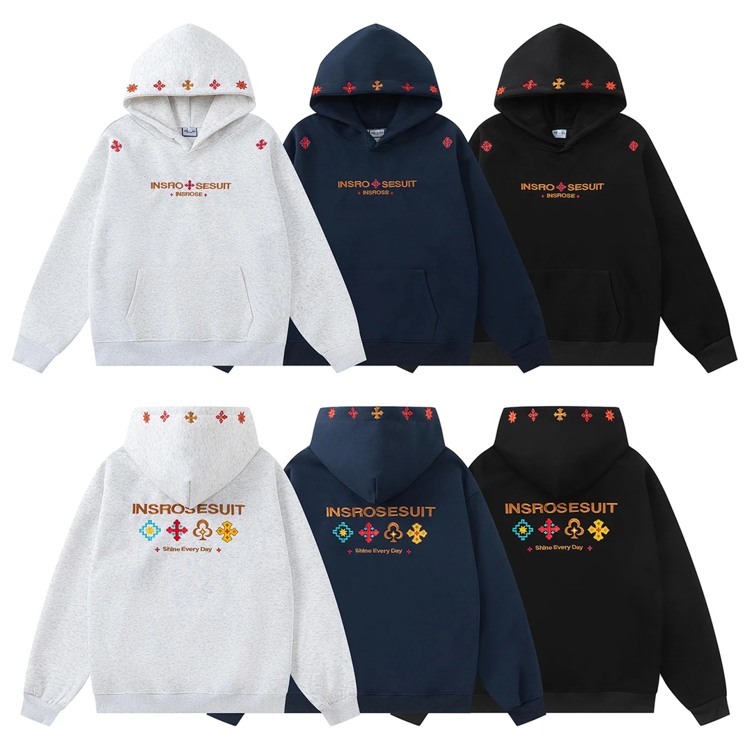 YONGYI美式民族风刺绣连帽卫衣套头长袖保暖男女宽松百搭帽衫