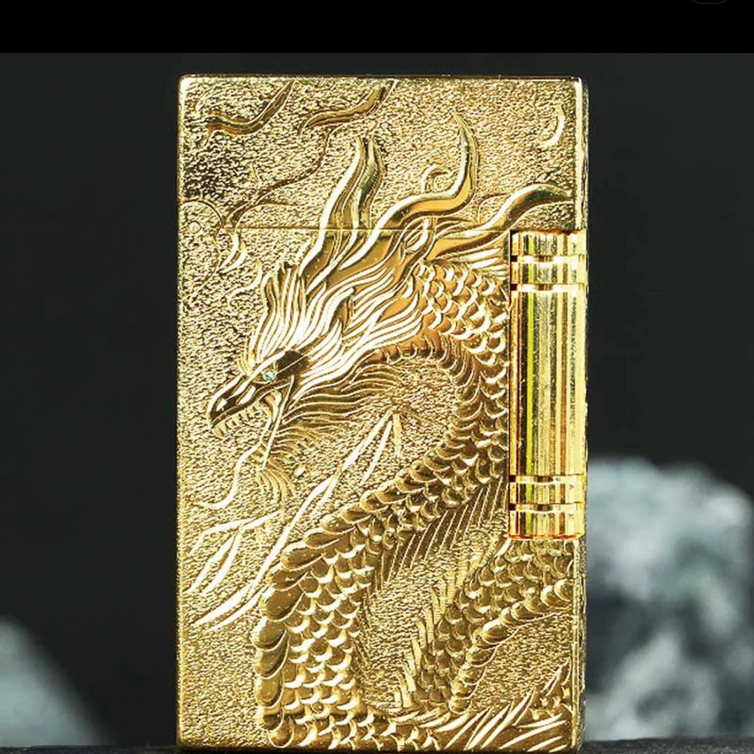 法国都柏特龙凤呈祥朗声钢音清脆打火机充气侧滑轮纯黄铜礼品定制