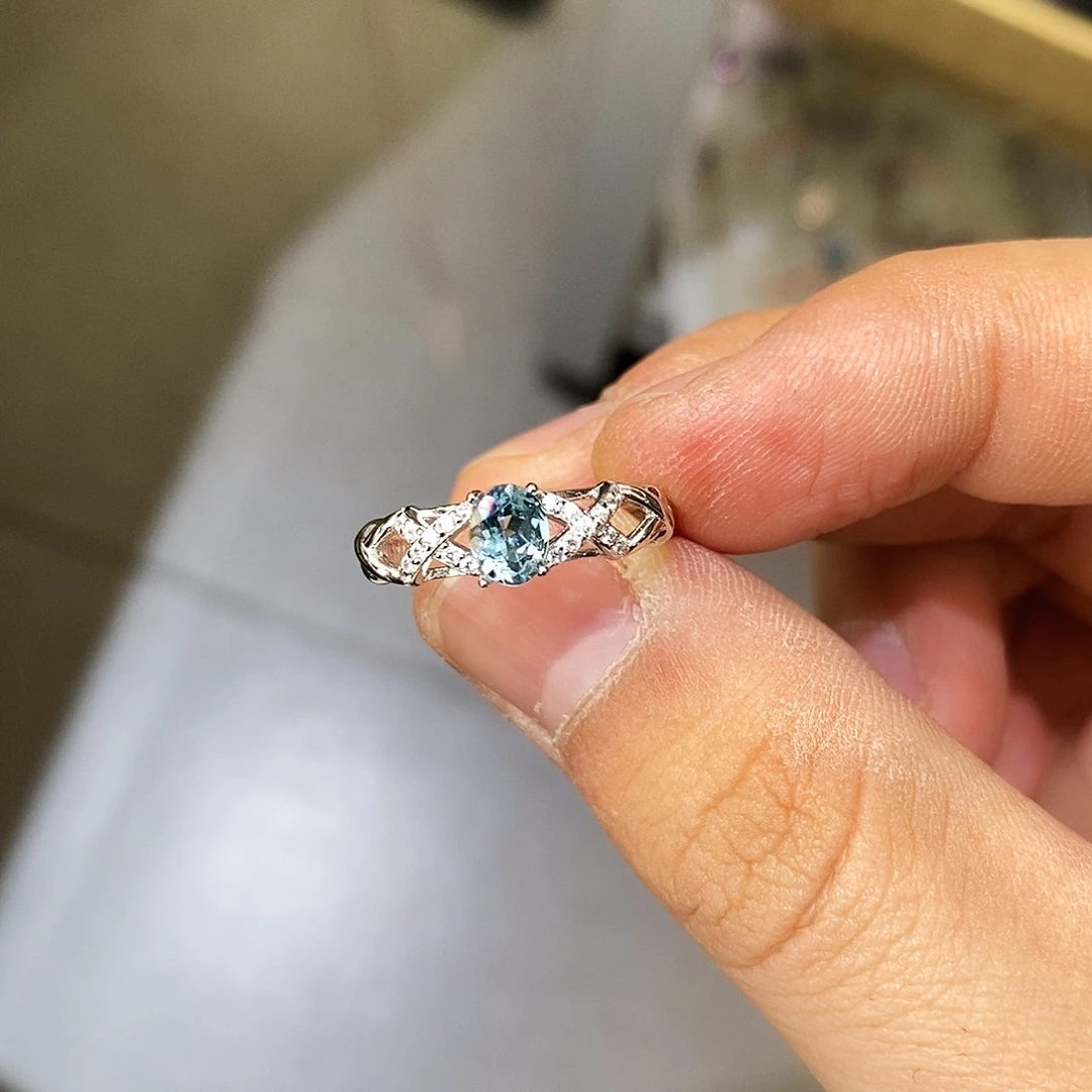 海蓝宝石戒指银S925镶嵌